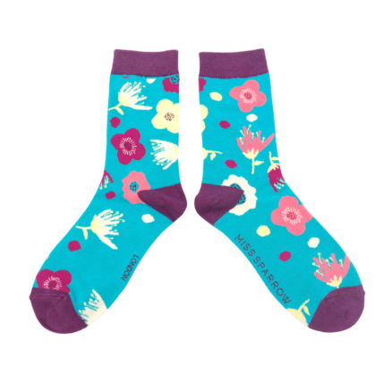 Modern Floral Socks Turquosie -0