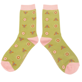 Retro Bees Socks Moss-0