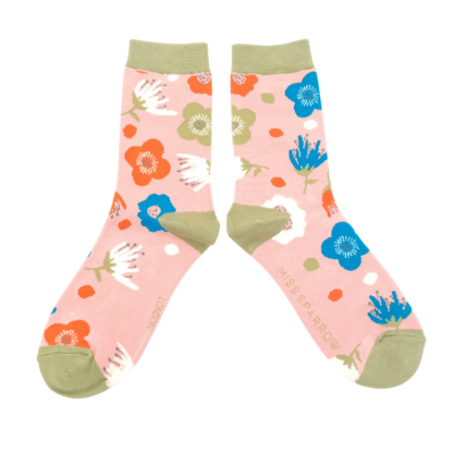 Modern Floral Socks Dusky Pink-0