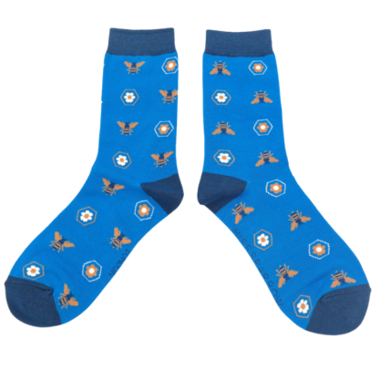 Retro Bees Socks Blue-0
