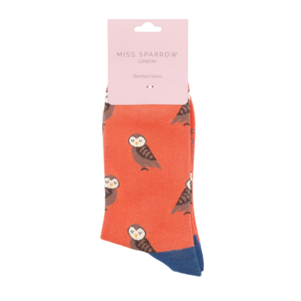 Cute Owls Socks Burnt Orange-5577