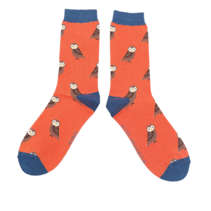 Cute Owls Socks Burnt Orange-0
