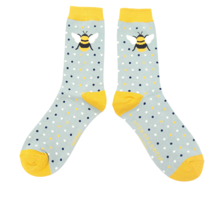 Bumble Bee & Dots Socks Duck Egg Blue-0