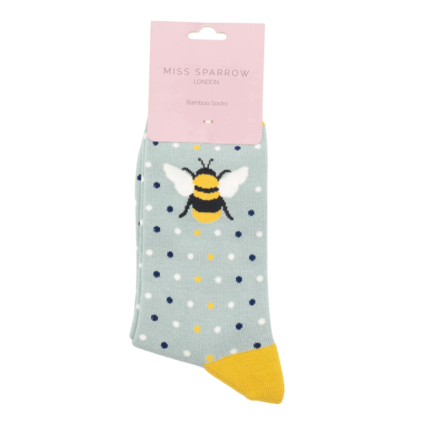 Bumble Bee & Dots Socks Duck Egg Blue-5592