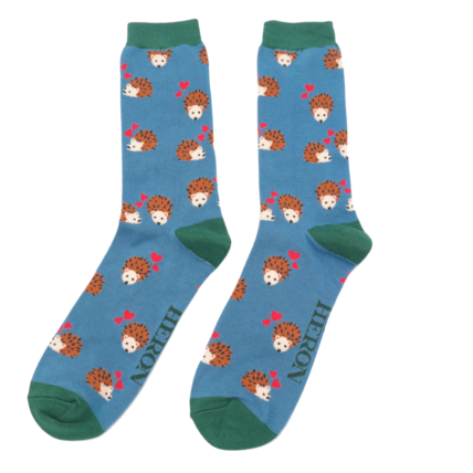 Mr Heron Hearts & Hedgehogs Socks Blue-0