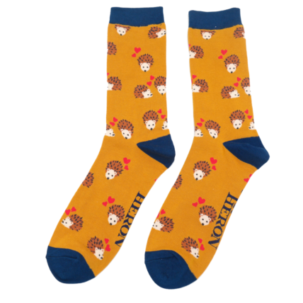 Mr Heron Hearts & Hedgehogs Socks Mustard-0