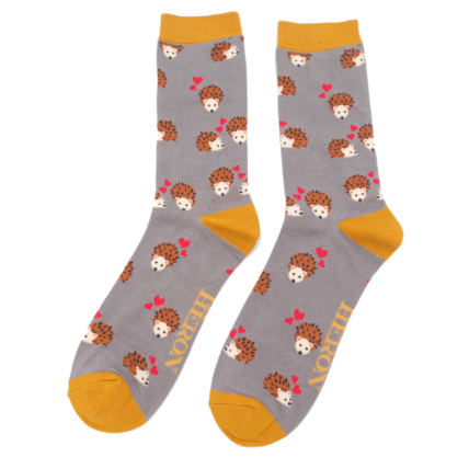 Mr Heron Hearts & Hedgehogs Socks Grey-5708