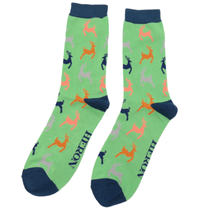Mr Heron Leaping Deer Socks Green-0