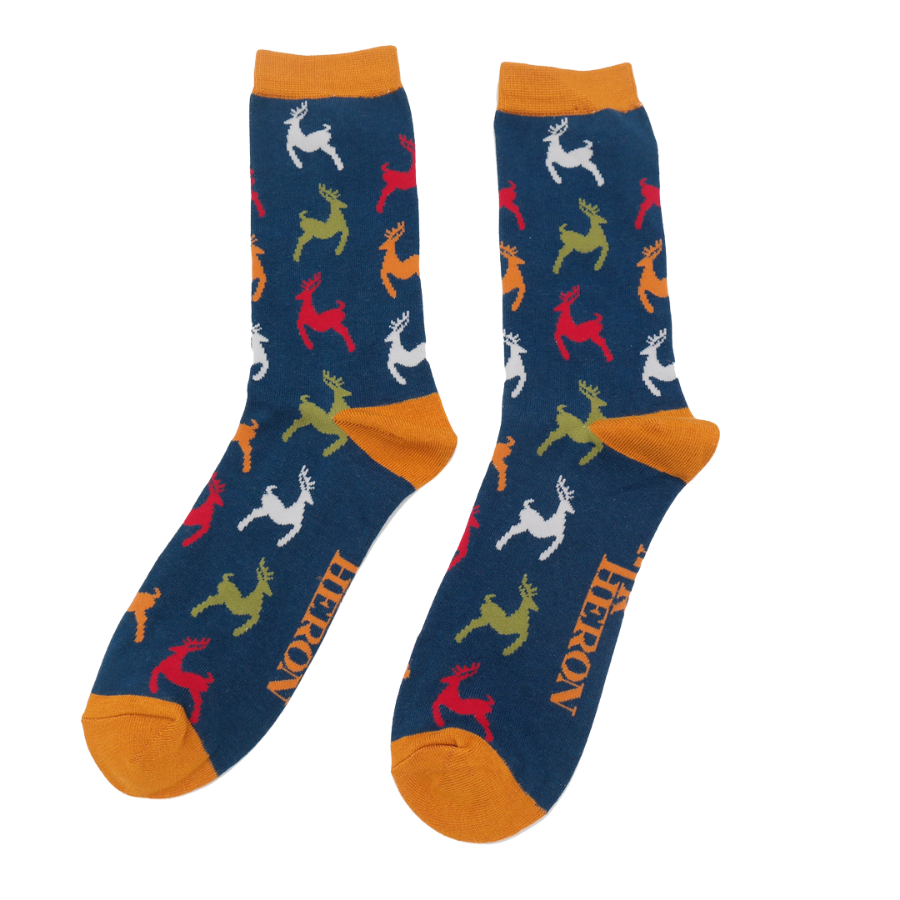 Mr Heron Leaping Deer Socks Navy