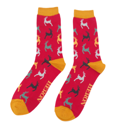 Mr Heron Leaping Deer Socks Red-5716