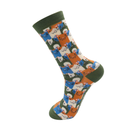 Mr Heron Happy Cats Socks Green-5675