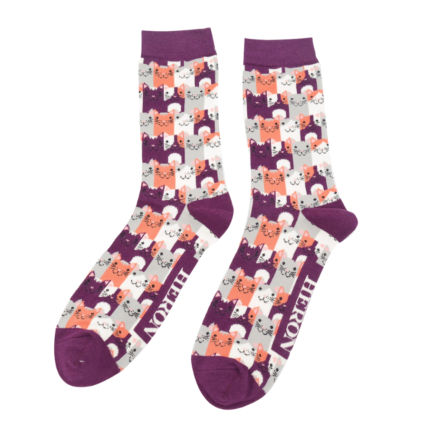 Mr Heron Happy Cats Socks Purple-0