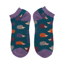 Men's Fun Hedgehogs Trainer Socks Teal-0
