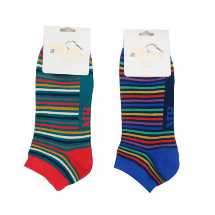 Men's Vibrant Stripes Trainer Socks Navy-6090