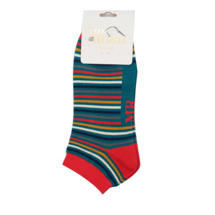 Men's Vibrant Stripes Trainer Socks Teal-6086