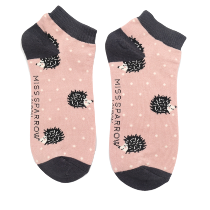 Sleepy Hedgehogs Trainer Socks Dusky Pink-0