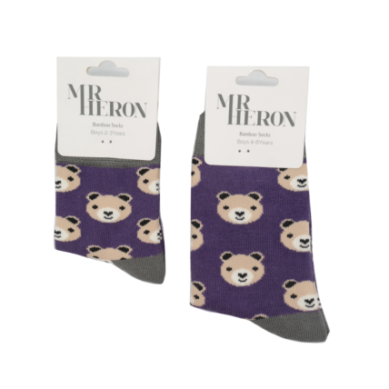 Boys Bear Socks Purple-6149