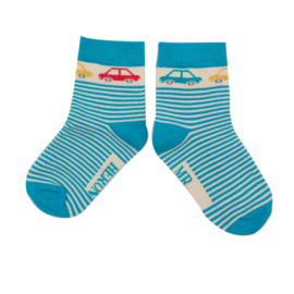 Boys Cars & Stripes Socks Teal-0