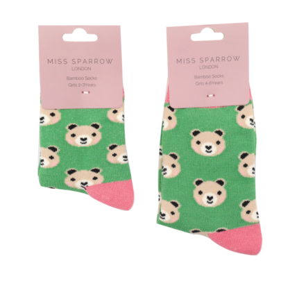 Girls Bears Socks Green-6146