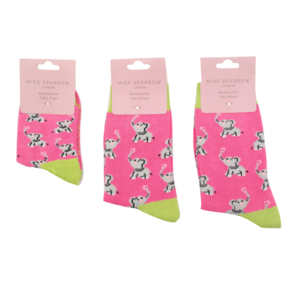 Girls Elephants Socks Pink-6162