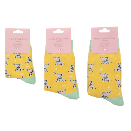 Girls Elephants Socks Yellow-6157