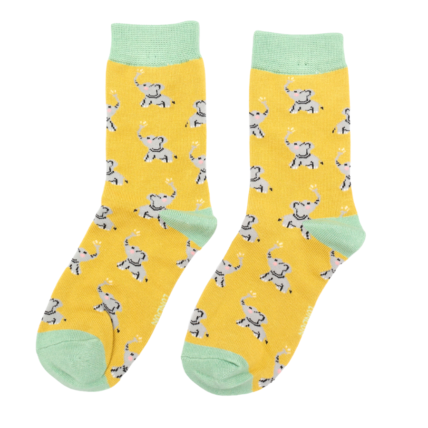 Girls Elephants Socks Yellow-0