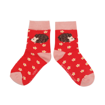 Girls Hedgehogs & Daisies Socks Red-6179