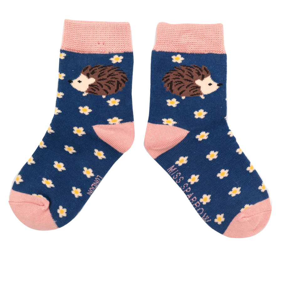 Girls Hedgehogs & Daisies Socks Navy