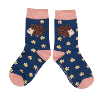 Girls Hedgehogs & Daisies Socks Navy-6175