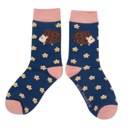 Girls Hedgehogs & Daisies Socks Navy-6176