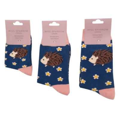 Girls Hedgehogs & Daisies Socks Navy-6177