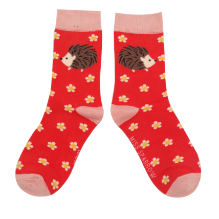 Girls Hedgehogs & Daisies Socks Red-6181