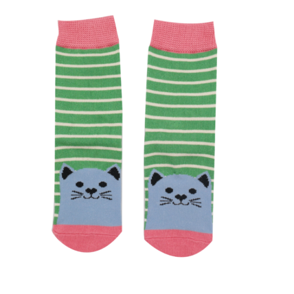 Girls Kitty Cats Socks Green-0