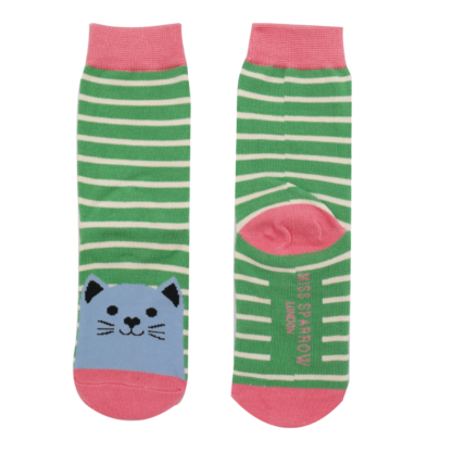 Girls Kitty Cats Socks Green-6185