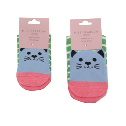 Girls Kitty Cats Socks Green-6186