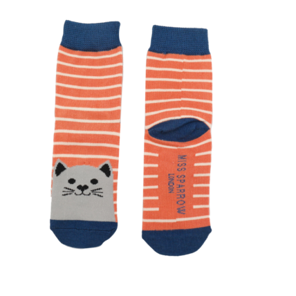 Girls Kitty Cats Socks Orange-6190