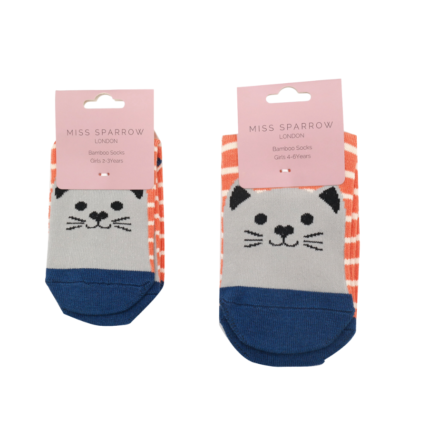 Girls Kitty Cats Socks Orange-6191