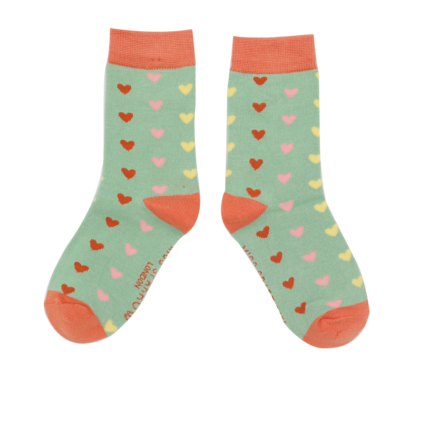 Girls Little Hearts Socks Mint-6194