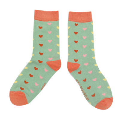 Girls Little Hearts Socks Mint-6195