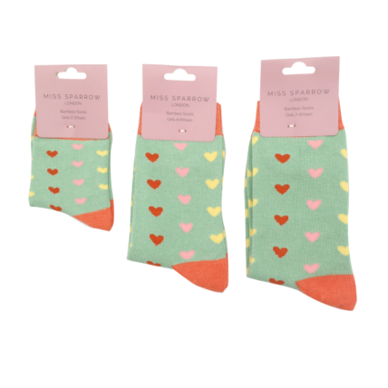 Girls Little Hearts Socks Mint-6196
