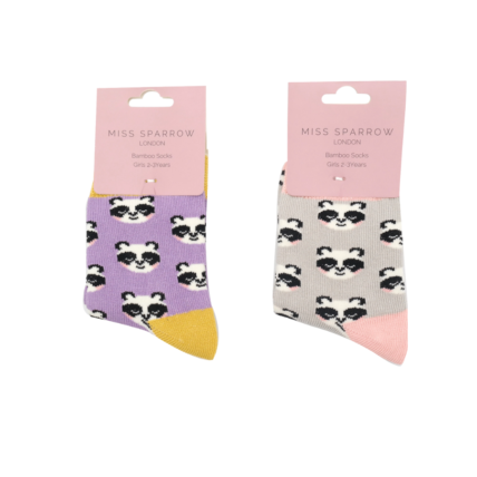 Girls Pandas Socks Silver-6210