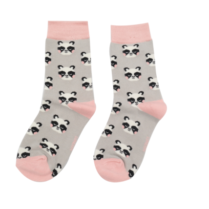 Girls Pandas Socks Silver-6209