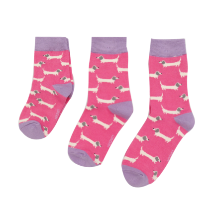Girls Sausage Dogs Socks Bright Pink-6221