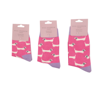 Girls Sausage Dogs Socks Bright Pink-6222