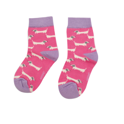 Girls Sausage Dogs Socks Bright Pink-0