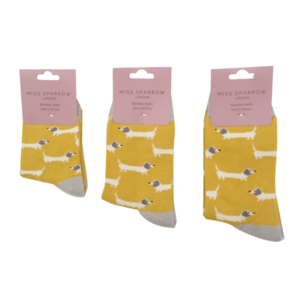 Girls Sausage Dogs Socks Yellow-6231