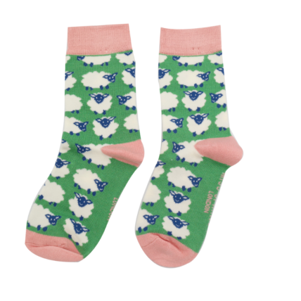 Girls Sheep Socks Green-6239