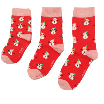 Girls Snowmen Socks Red-6251