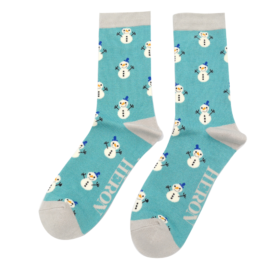 Men's Little Snowmen Socks Teal-0