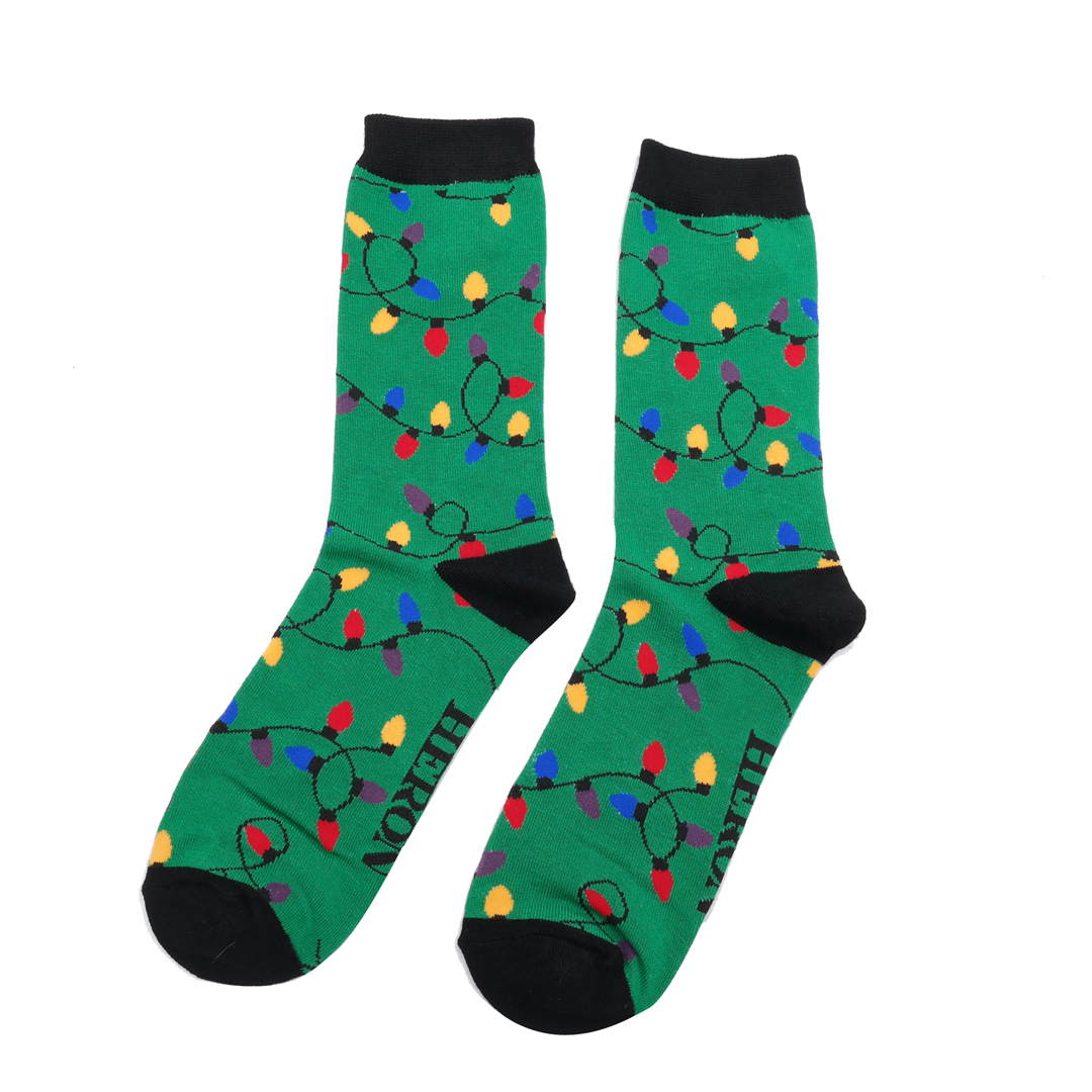 Men's Christmas Lights Socks Green - Miss Sparrow